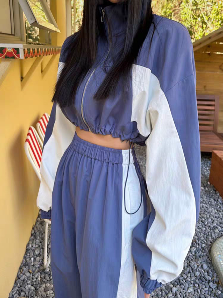 2024夏季運動時尚兩件套套裝上衣長褲女