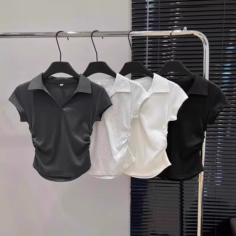 Official picture 92 cotton/8 spandex 40 count 210g pure cotton Polo lapel short-sleeved T-shirt for women summer
