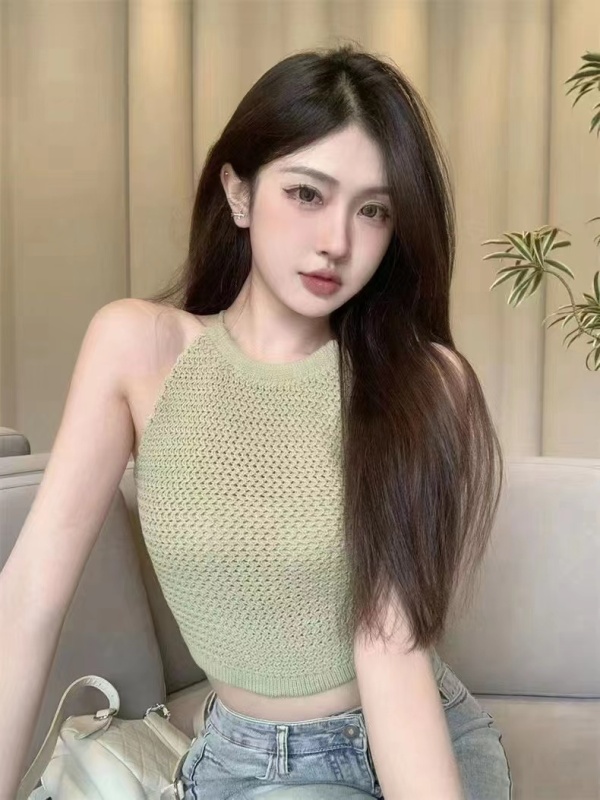 NancyCavally夏日甜心辣妹 愛心天使刺繡100羊毛馬卡龍露腰小背心