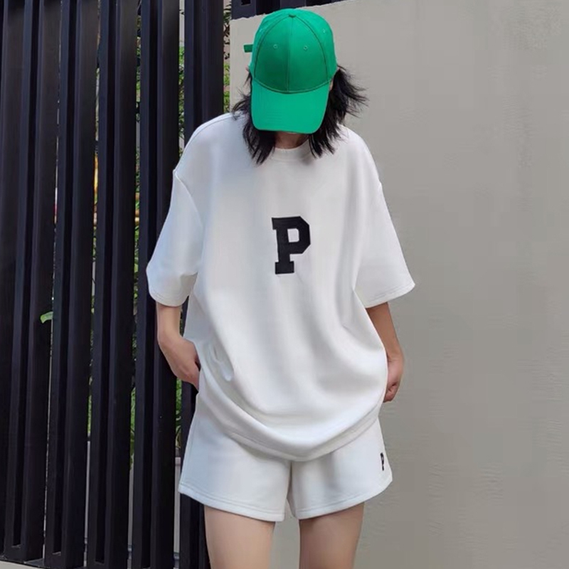 休閒時尚套裝女2024夏季薄款寬鬆洋氣百搭刺繡運動短袖短褲兩件套