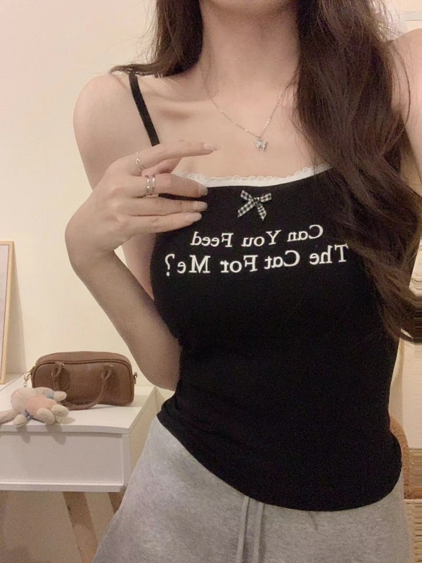 美式簡約性感吊帶背心女性感一體胸墊辣妹上衣
