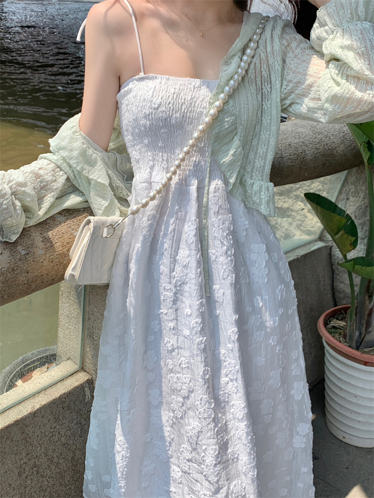 5015 real shot~Large size French gentle style jacquard suspender dress for women summer temperament waist-cinching tube top dress