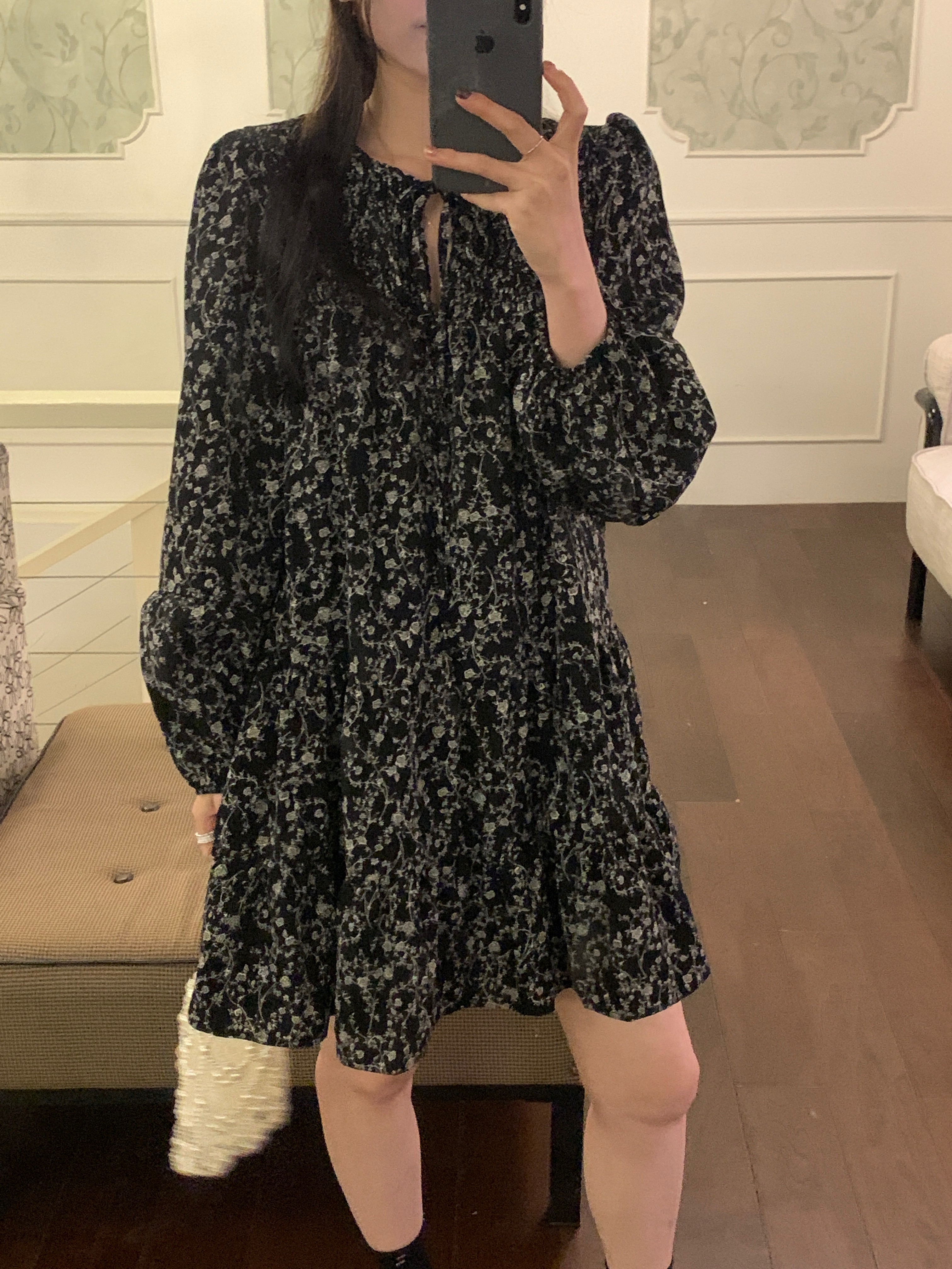 實拍 早春新款韓系減齡俏皮系帶碎花圓領寬鬆娃娃裙短款連衣裙