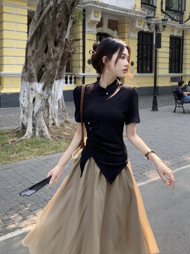 New Chinese style national style suit design short-sleeved T-shirt for women spring and summer retro lady slim top