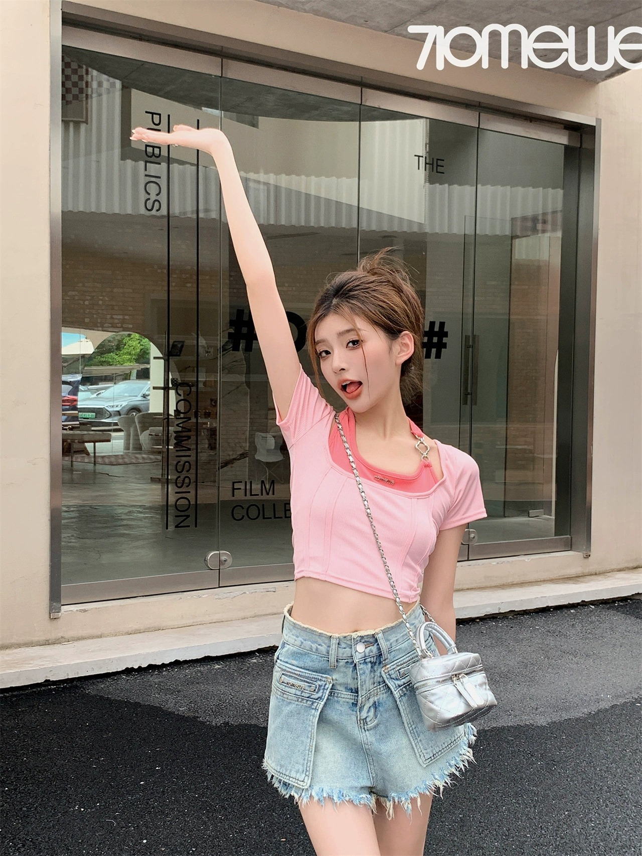 春夏新款減齡少女風 撞色掛脖假 兩件T恤