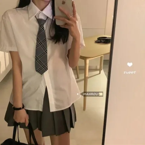2024春秋JK制服襯衣季學院風白色長袖短袖修身學生襯衫上衣女