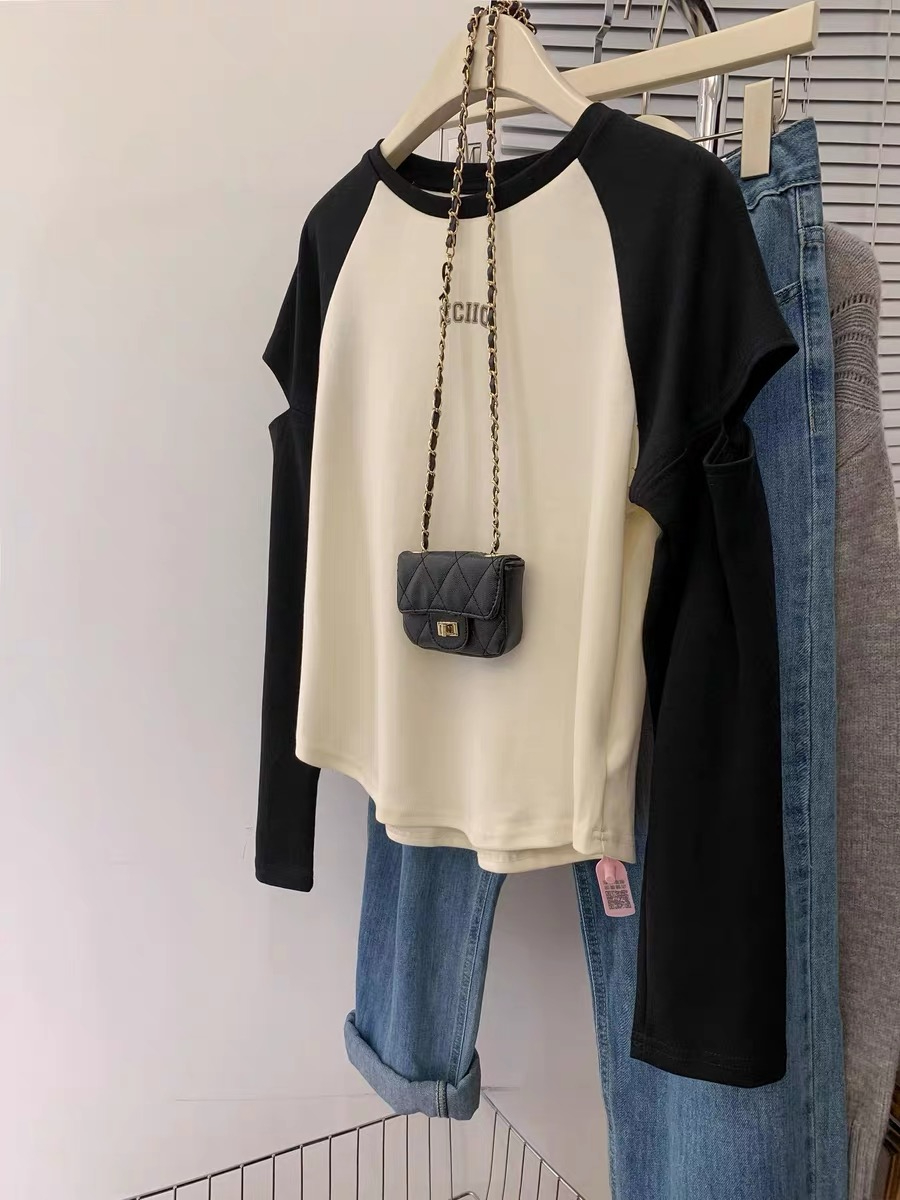 40 count pure cotton large size women's clothing 200 pounds early spring new irregular raglan long-sleeved T-shirt top