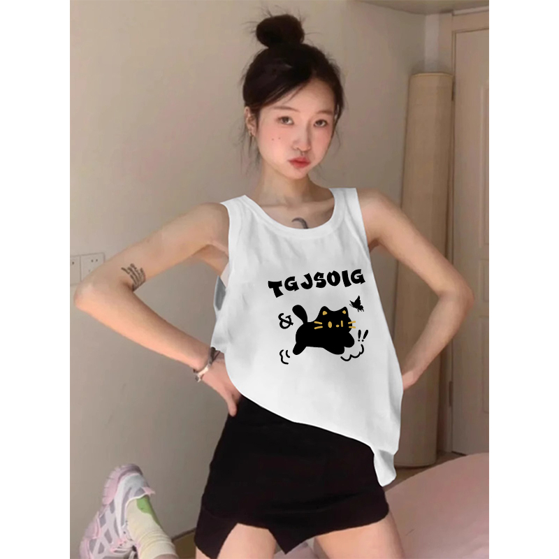 210克後包條 春夏季寬鬆純棉印花無袖背心女