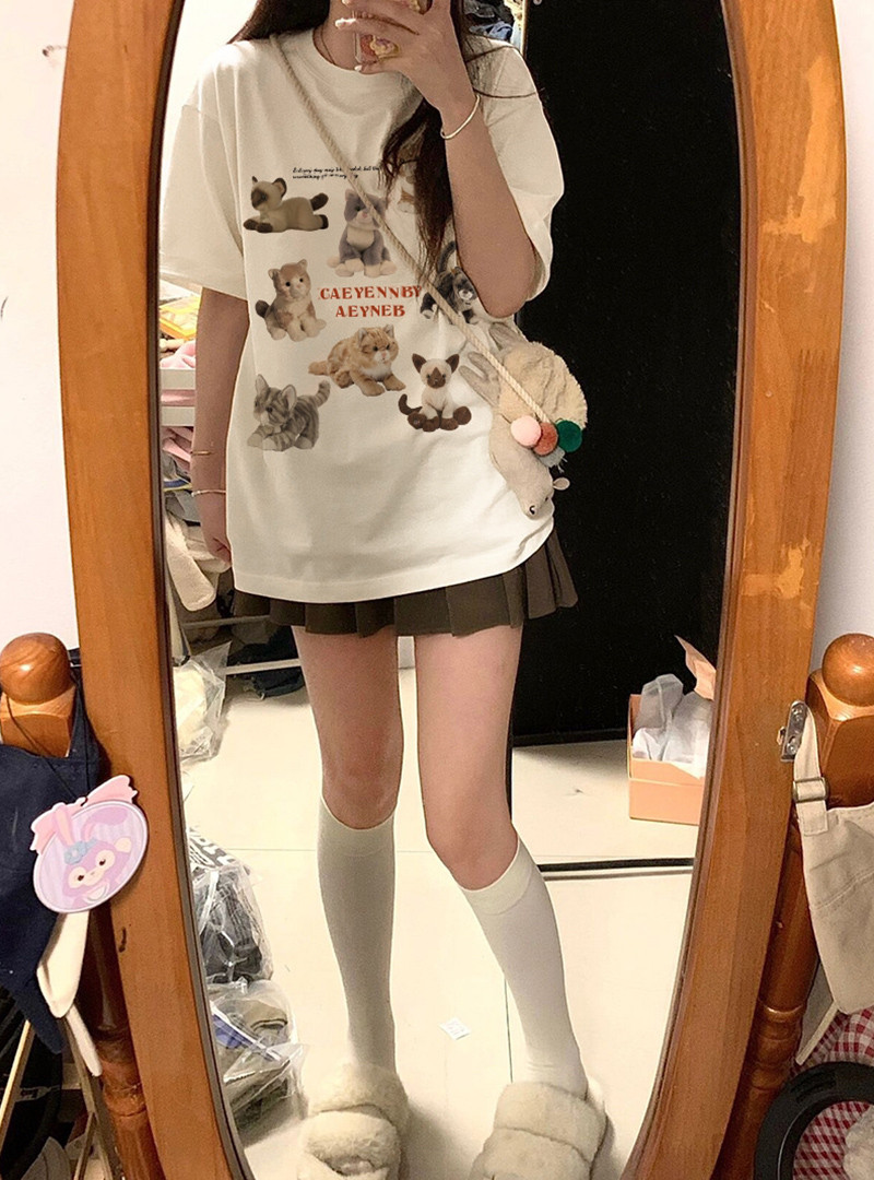 Official photo Heavy/combed cotton Back collar Seamed S-XXXL Summer short-sleeved T-shirt for women