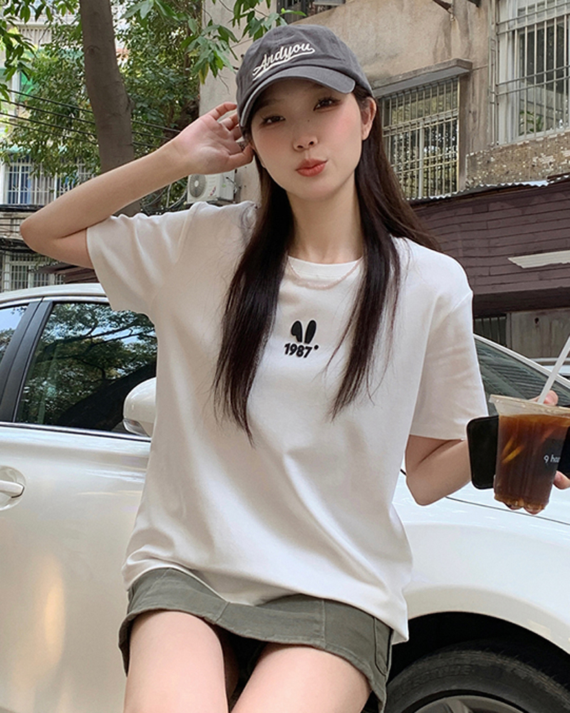 夏季設計感印花休閒百搭半袖ins上衣潮
