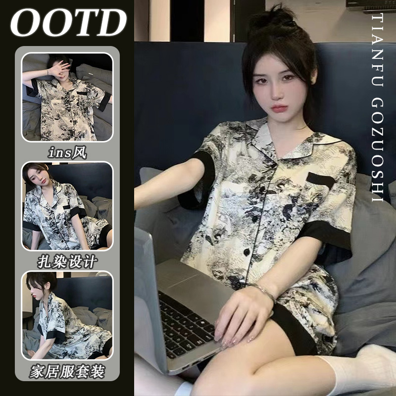 高質仿棉ins風卡通睡衣夏季新款可愛學生宿舍短袖居家服套裝