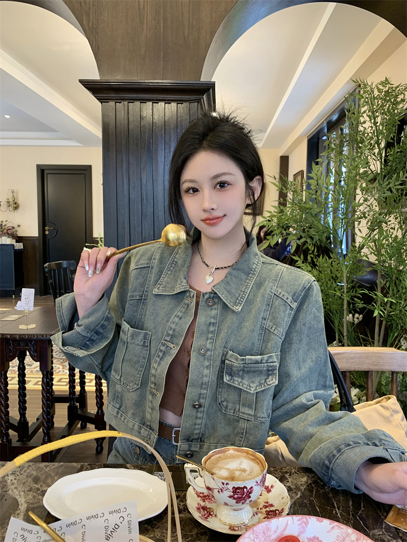 實拍牛仔外套女春秋新款設計感小眾休閒寬鬆百搭顯瘦短款夾克上衣