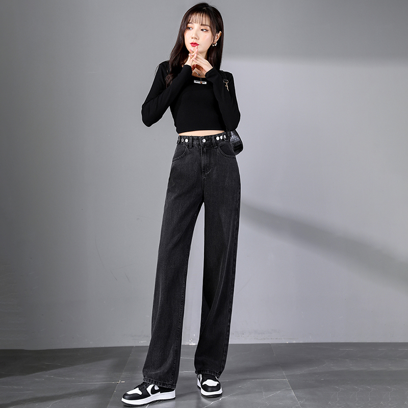 韓版闊腿牛仔褲女春秋季新款直筒寬鬆高腰顯瘦小個子拖地牛仔褲子