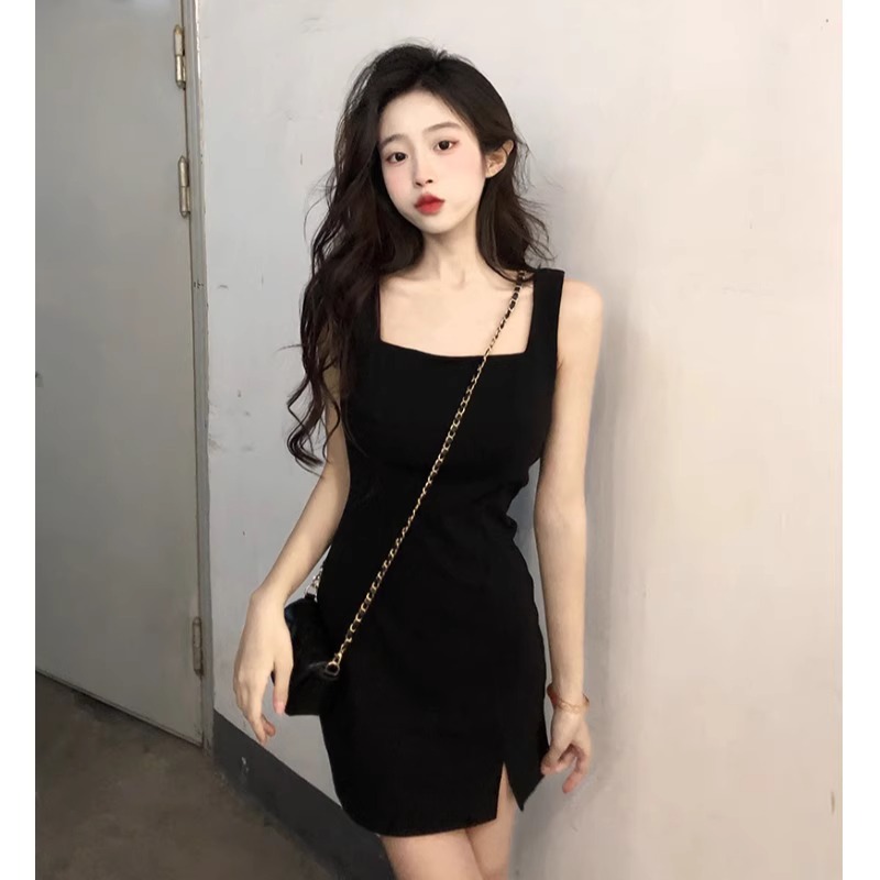 Official picture 40 count 210g pure cotton dress women's suspender little black dress