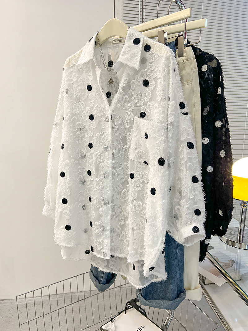 | Real shot | Summer loose POLO collar versatile thin cardigan sun protection jacket shirt women's fashion