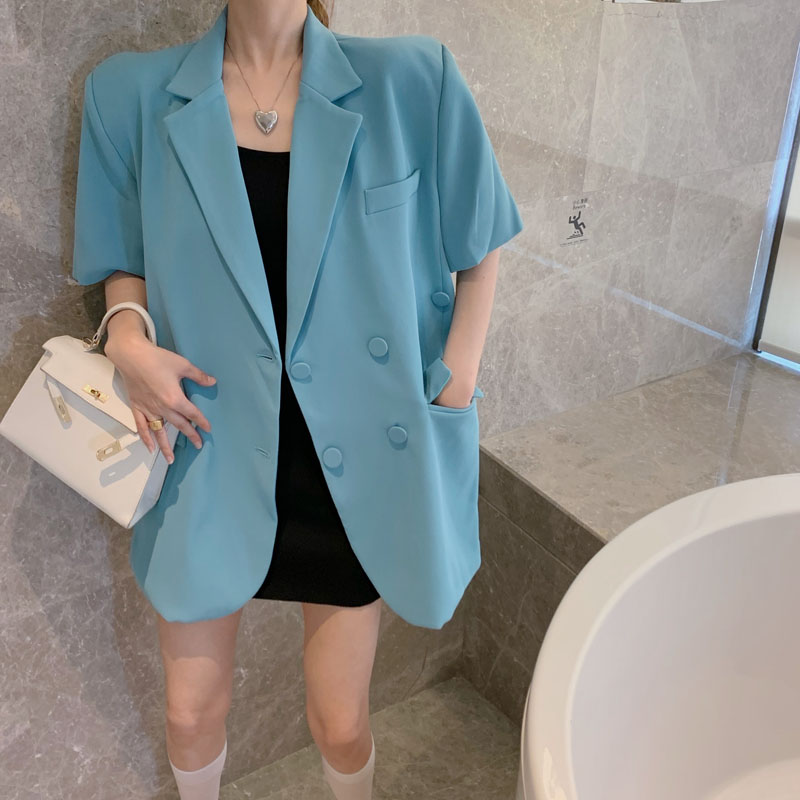 實拍 韓版炸街短袖小西裝女設計感薄款氣質西服外套