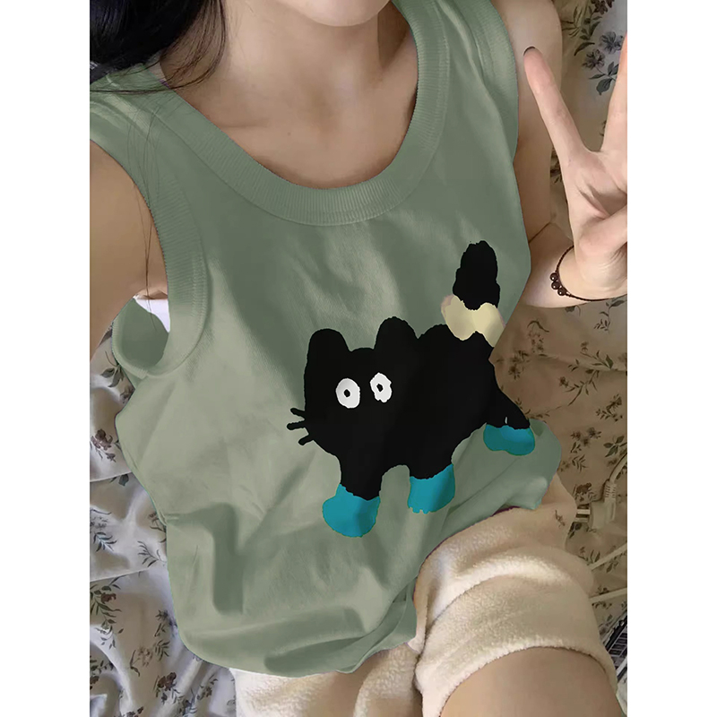 210克後包條 春夏季寬鬆純棉印花無袖背心女