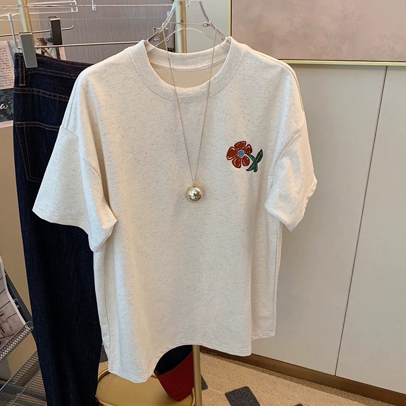Official photo Heavy/combed cotton Back collar Seamed S-XXXL Summer short-sleeved T-shirt for women
