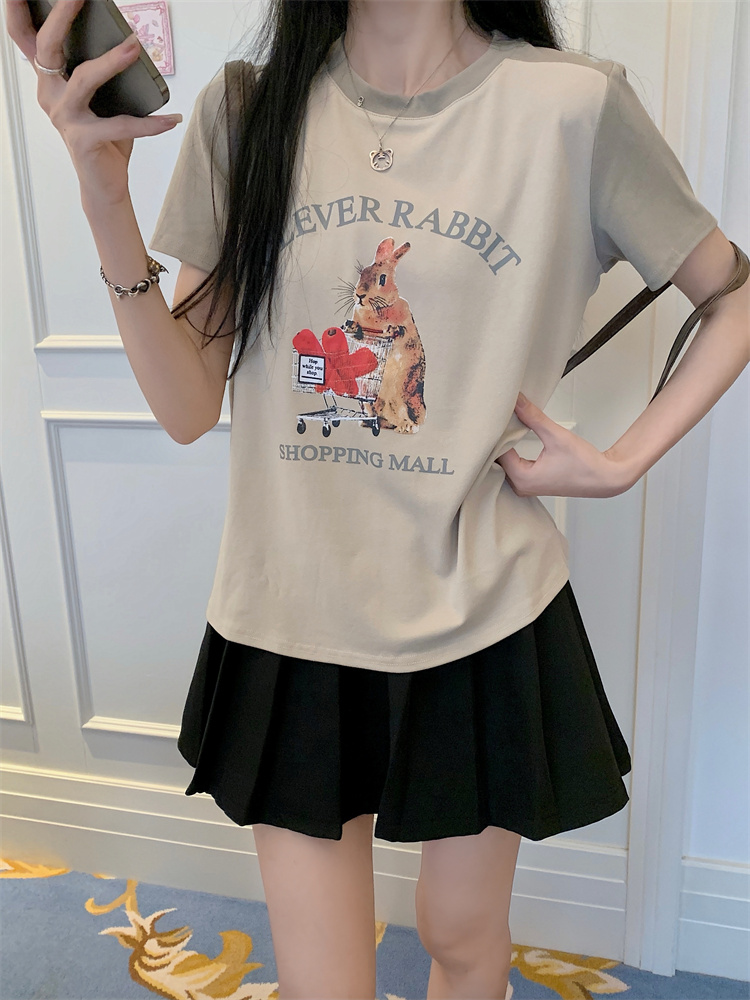大碼美式復古T恤女夏季印花圓領打底衫百搭短袖上衣ins潮