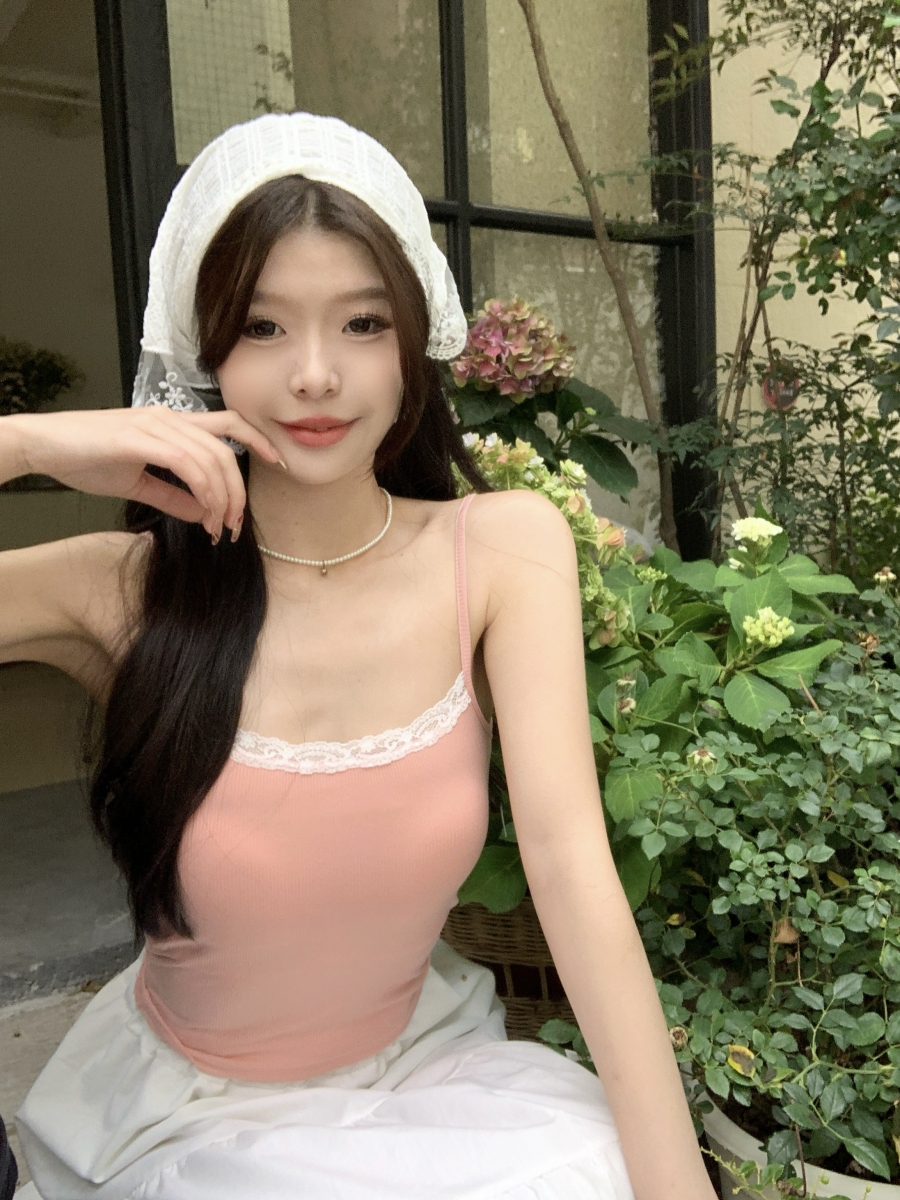 實拍~純欲辣妹性感蕾絲花邊修身百搭外穿無袖打底衣女夏