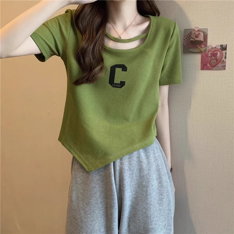 原版做工不規則短袖T恤女夏季修身顯瘦2024新款小個子短款上衣