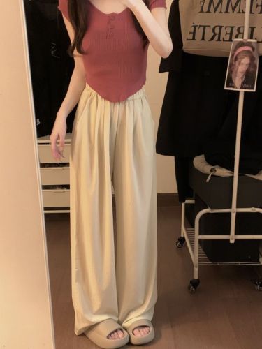 Real shot ~ Summer thin mask pants casual loose wide leg pants women high waist slim straight trousers