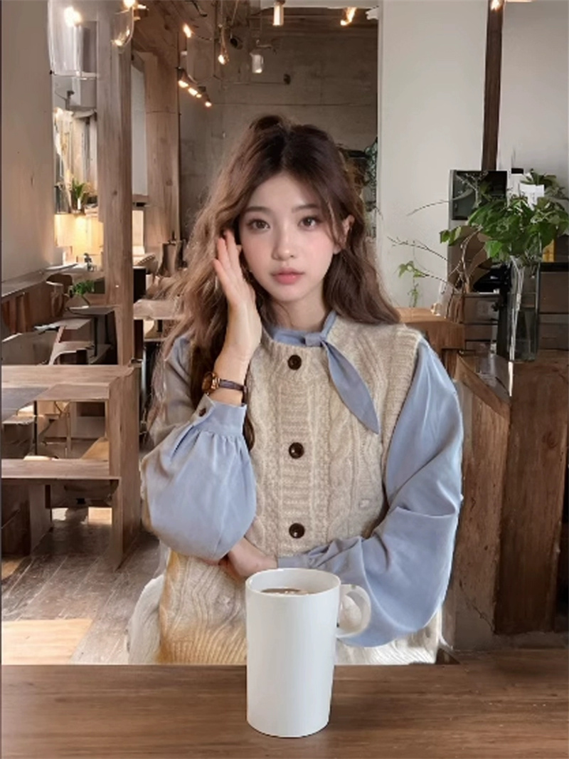 Knitted sweater cardigan vest 2024 spring new Korean style vest stackable versatile round neck sleeveless sweater vest for women