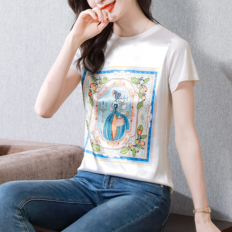 實拍2024夏季新款韓版寬鬆女裝短袖oversize上衣圓領印花t恤女