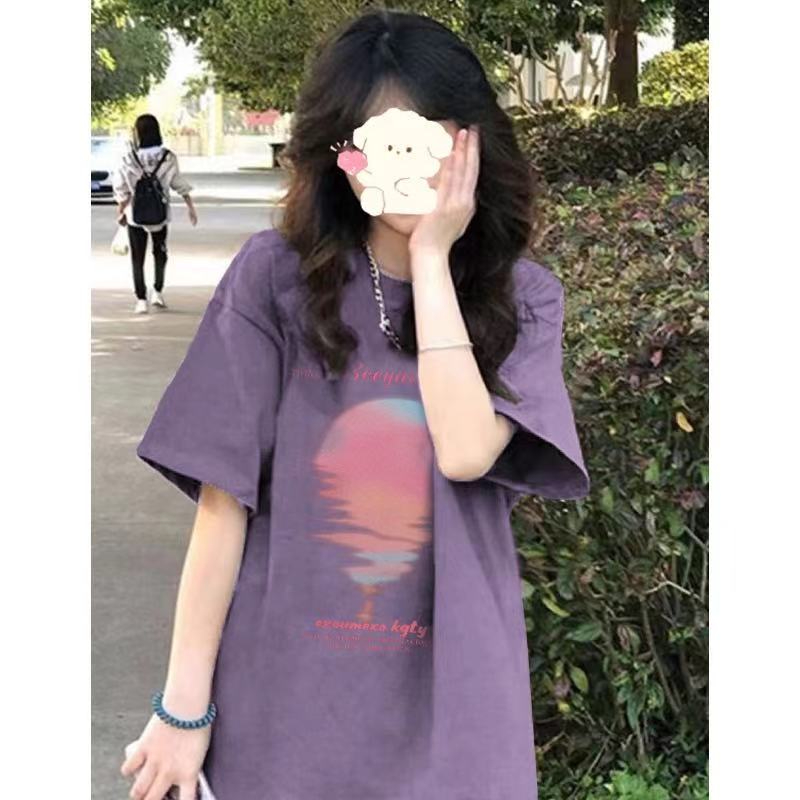 100%純棉後包領 紫色短袖t恤女