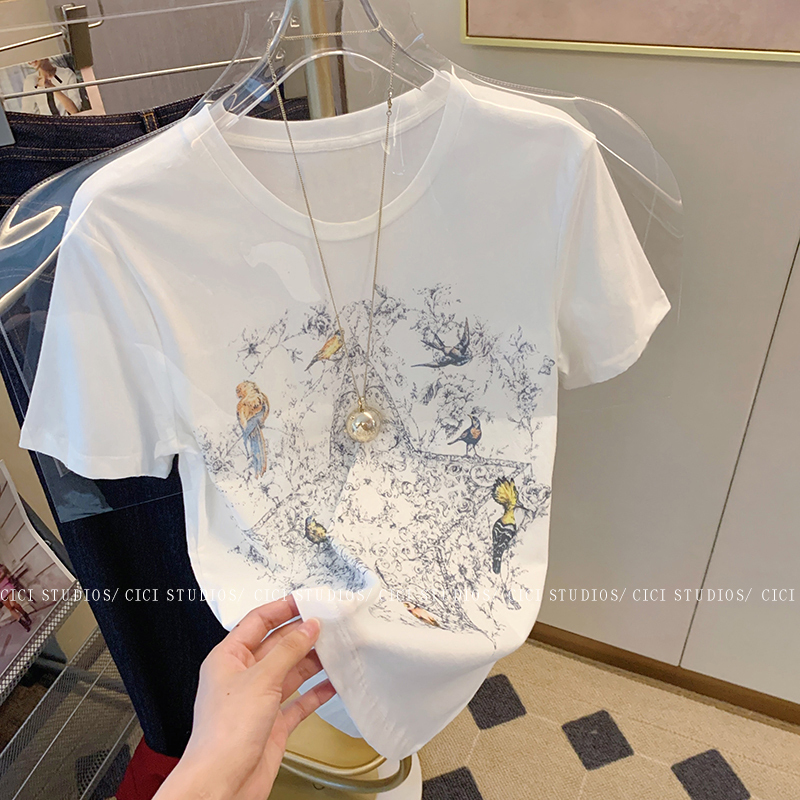Official photo Heavy/combed cotton Back collar Seamed S-XXXL Summer short-sleeved T-shirt for women