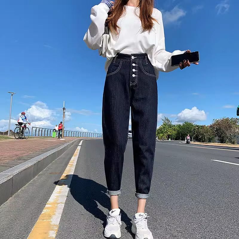 夏裝新款韓版大碼胖mm高腰顯瘦牛仔寬鬆哈倫老爹蘿蔔褲M-5XL200斤