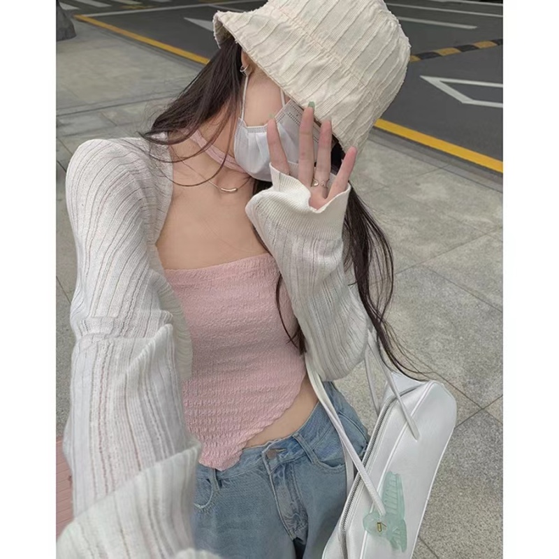 白水女 白色防曬針織開衫女夏外搭純欲罩衫軟糯披肩長袖短款上衣