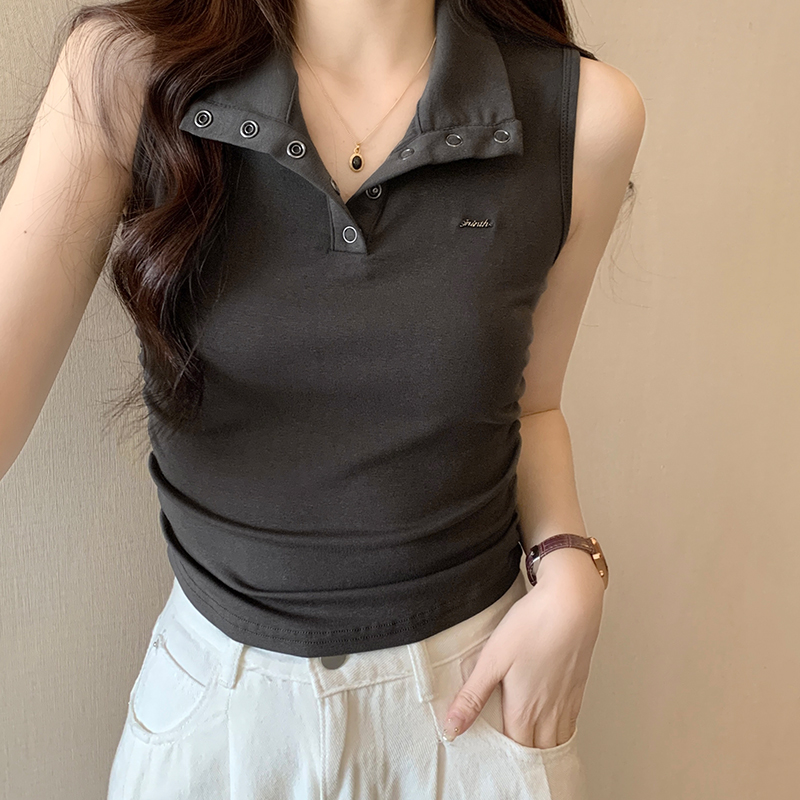 實拍Polo領小吊帶背心女內搭夏季修身短款純欲風辣妹無袖上衣