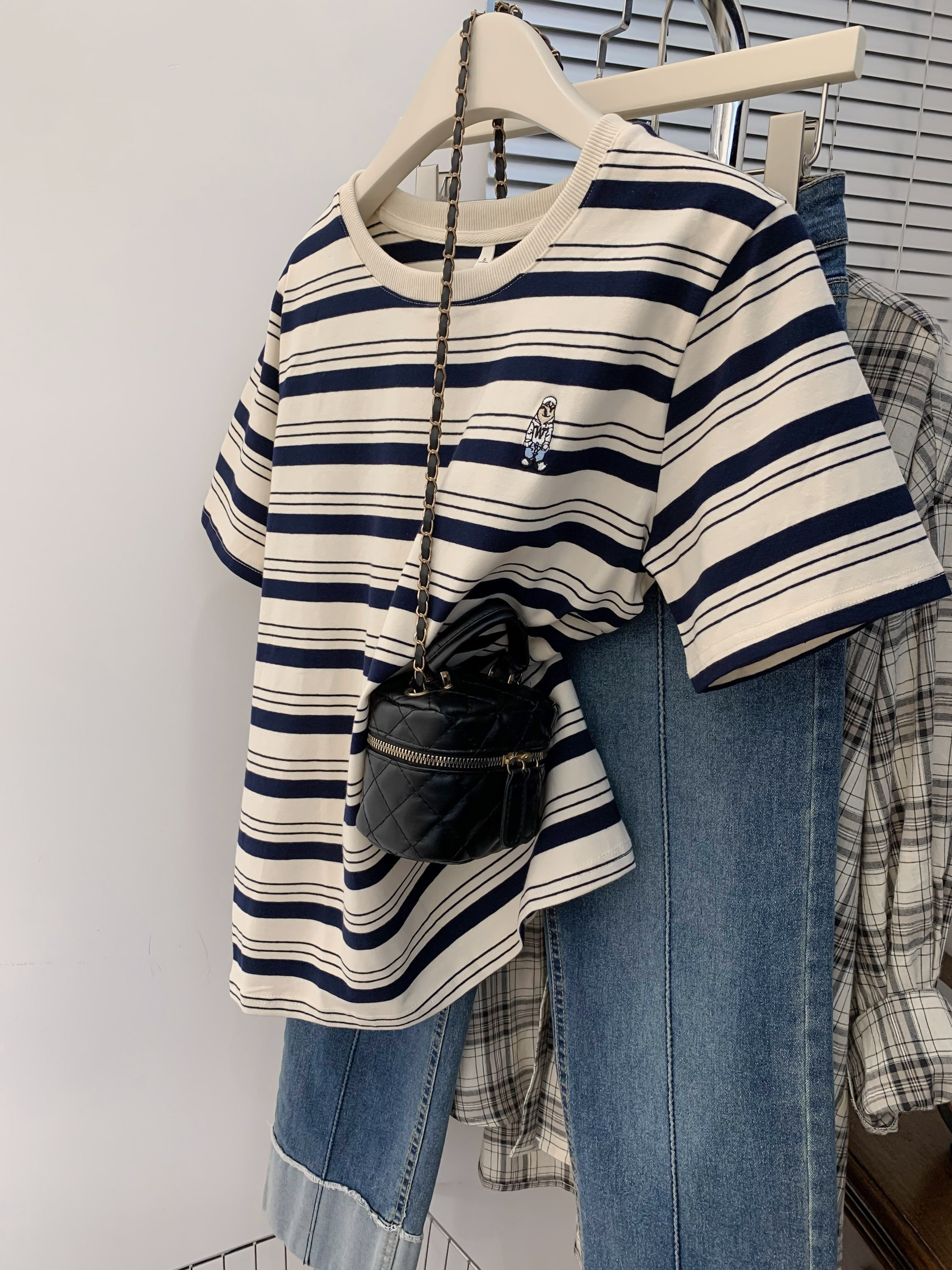 Original fabric plus size women's clothing 300 pounds striped short-sleeved T-shirt women's top summer new style