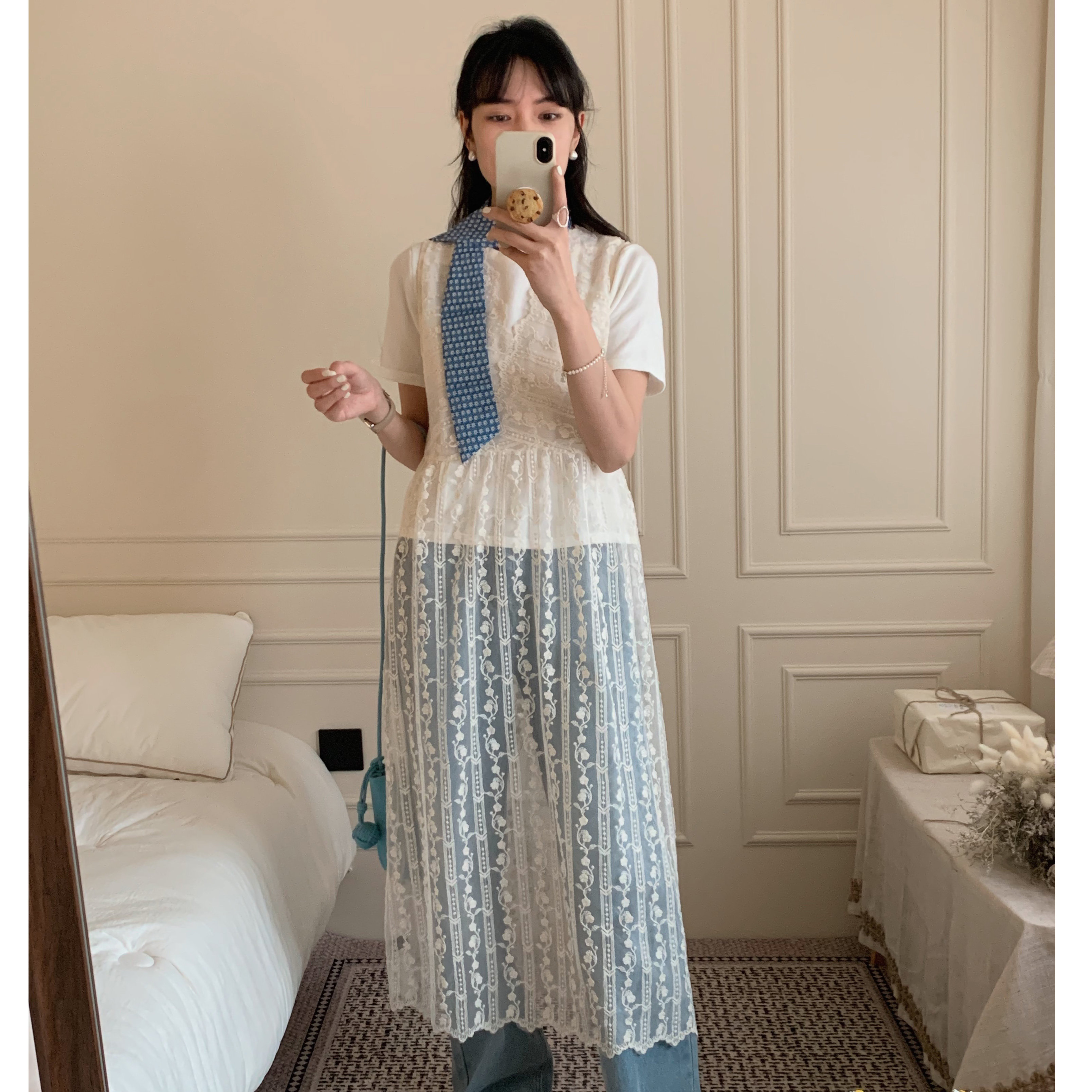 實拍    #波浪邊  透明 疊穿 背心裙