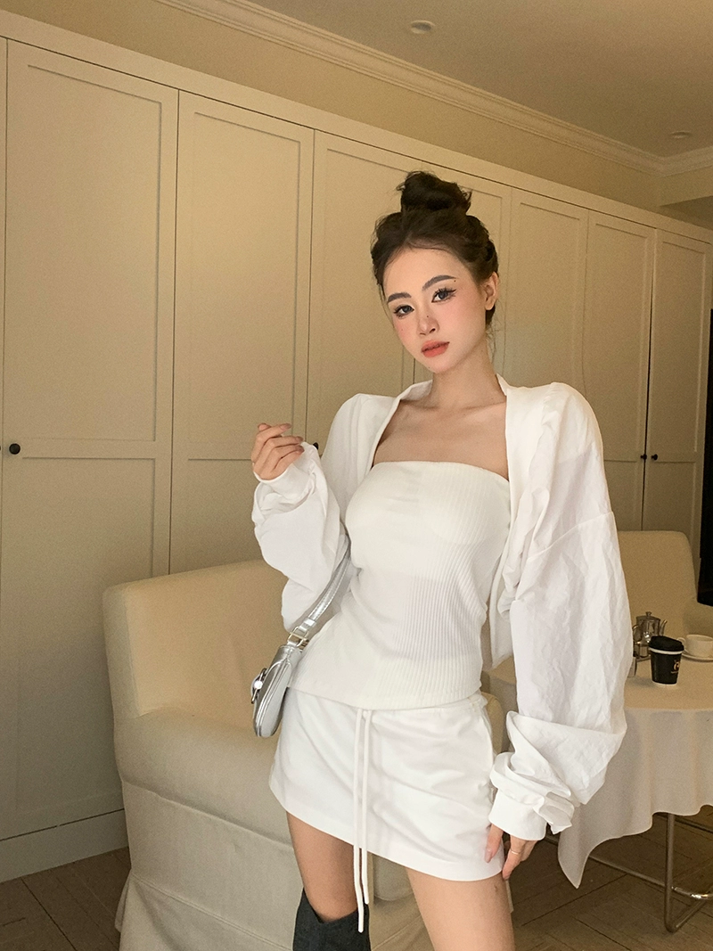 實拍！泡泡袖防曬短外套女寬鬆薄設計感百搭時尚開衫上衣2437