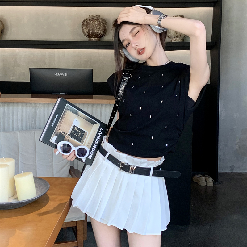 白色芭蕾風半身裙女夏季性感裙褲百褶短裙小個子辣妹高腰A字裙子