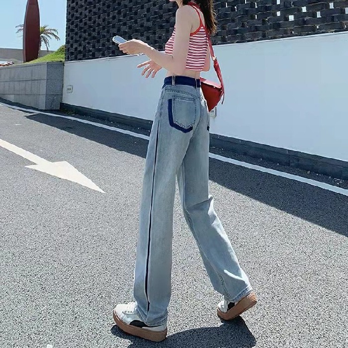 Wide-leg jeans for women with high waist and drape, new spring and summer thin niche design loose straight pants