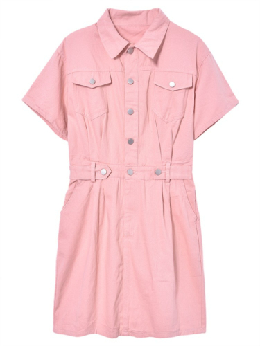 网红ins风裙子夏季新款高级感短裙小众设计气质收腰粉色连衣裙女