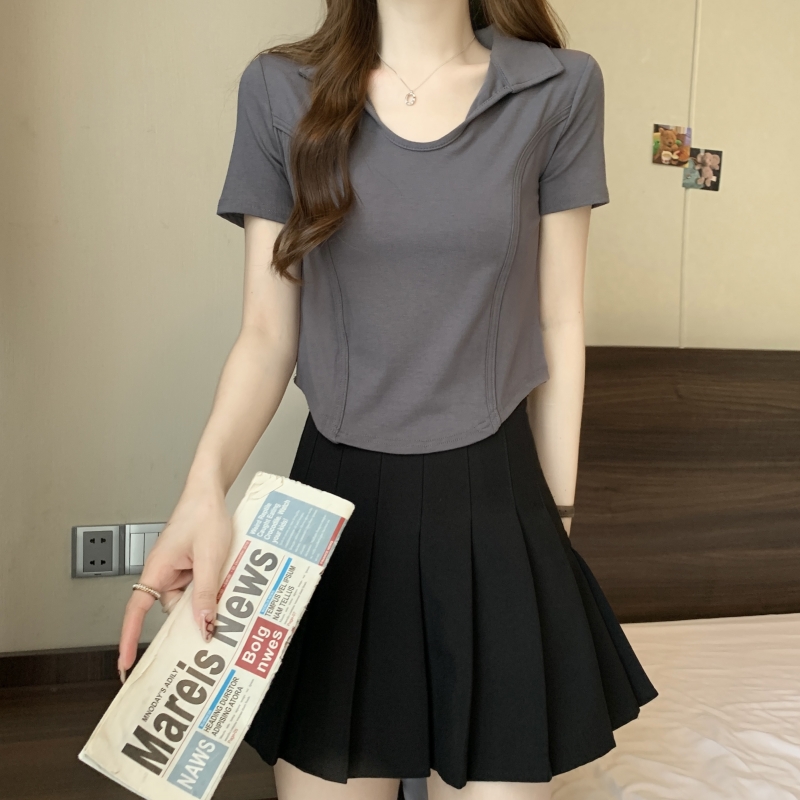 Real shot 40 count pure cotton 2024 summer short-sleeved t-shirt for women American fat fishbone inner top