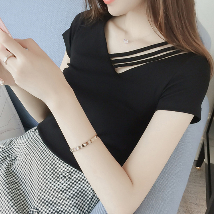 夏季韓版女式ins學生V領修身上衣