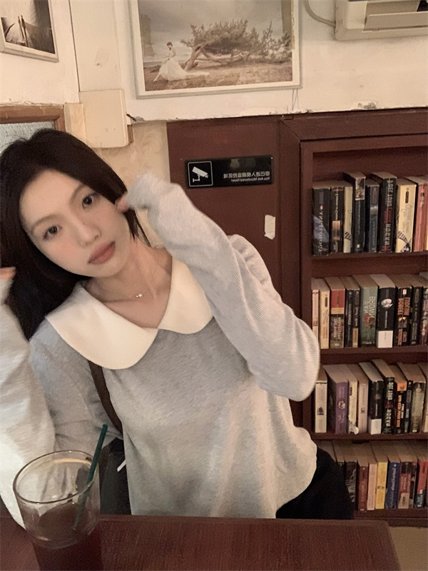 實拍~ miu系少女娃娃領乖巧長袖上衣T恤