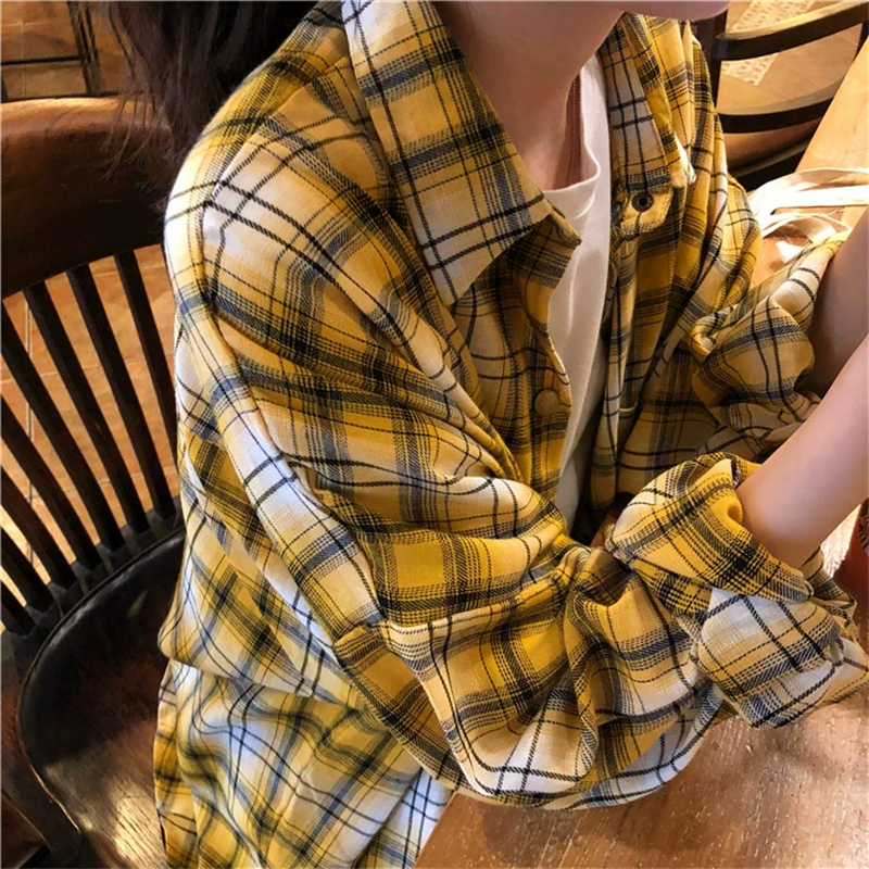 Design niche plaid shirt for women spring and autumn new Korean style versatile student loose long-sleeved shirt jacket