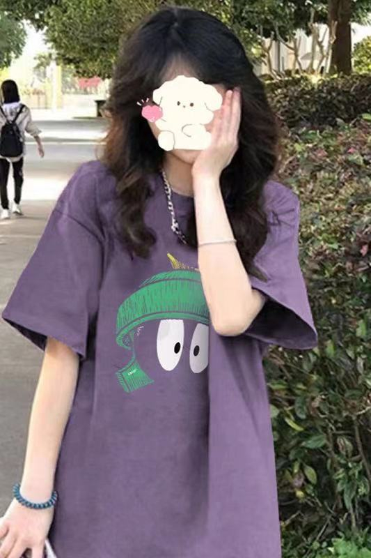 100%純棉後包領 紫色短袖t恤女