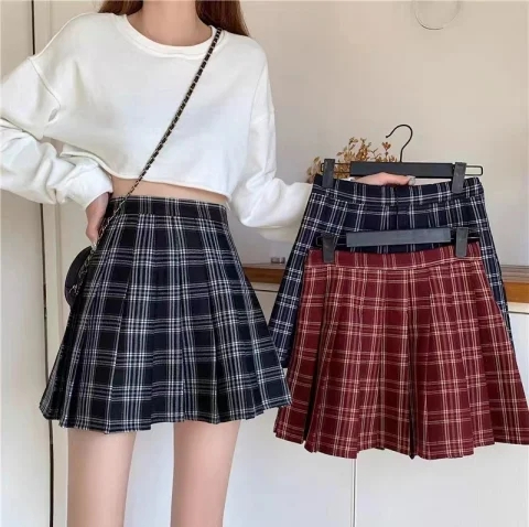 2024夏季韓版好質量帶安全褲格子百褶裙JK制服裙子半身裙女A字裙