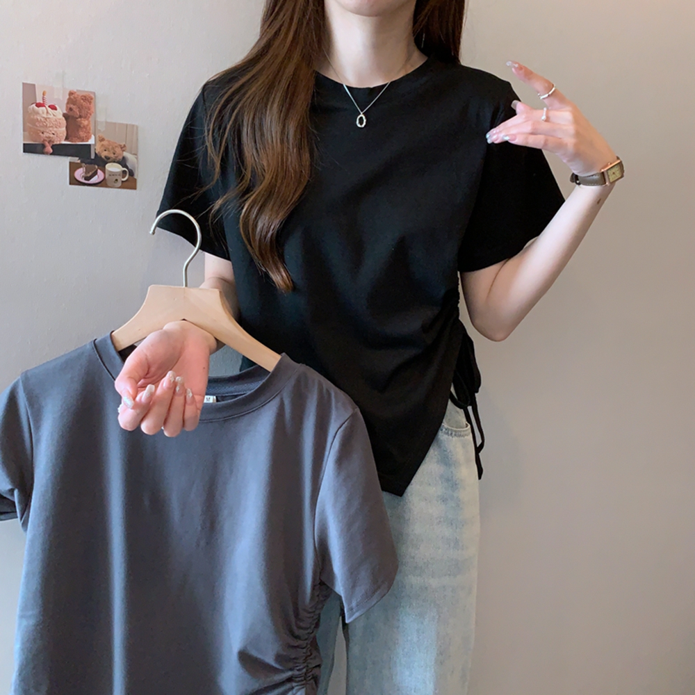 實拍百搭夏款正肩T恤女胖mm不規則短袖T恤上衣M-4XL200斤