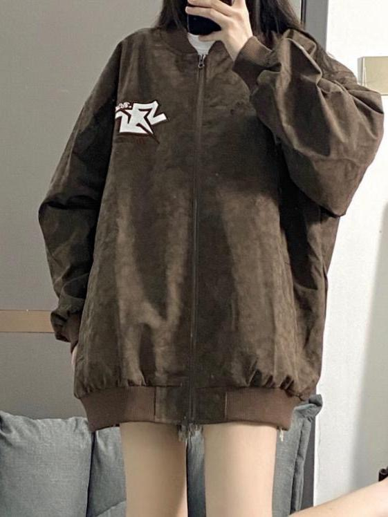 美式復古oversize慵懶風棒球服外套女學生秋季搶新復古夾克上衣潮