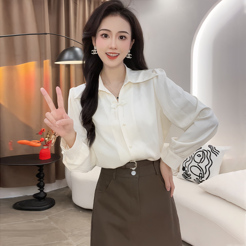 新中式國風長袖襯衫女2024春季新款獨特設計感盤扣小眾上衣