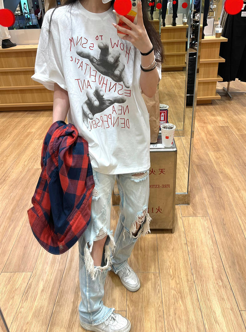 官圖 重磅/精梳純棉 後包領 有縫邊 S-XXXL 夏裝短袖T恤女