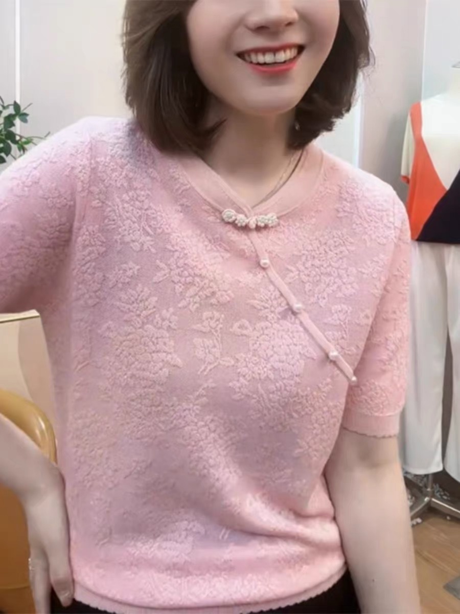 新中式復古盤扣針織衫女夏裝新款時尚優雅國風高端洋氣打底上衣潮